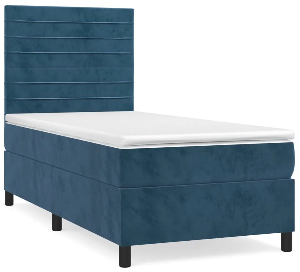3143071 vidaXL Pat box spring cu saltea, albastru închis, 100x200 cm, catifea