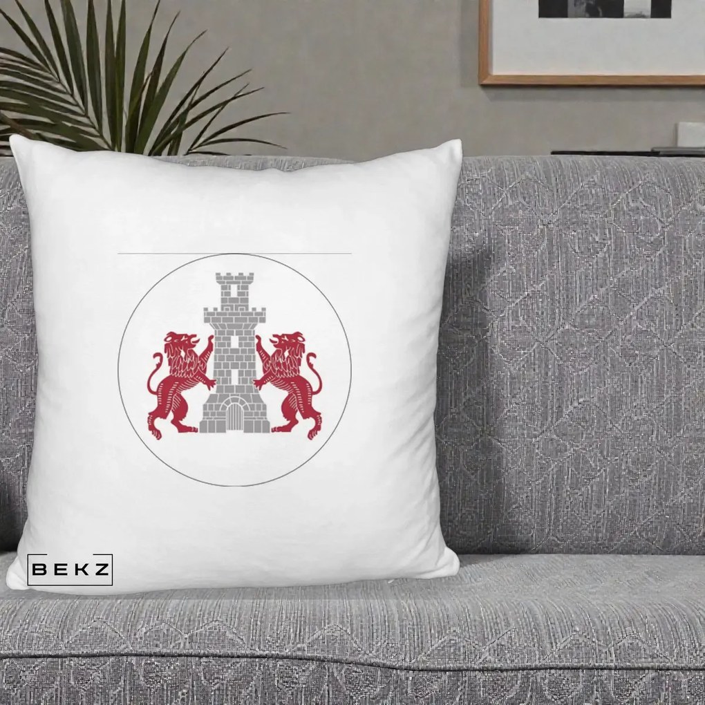 Perna Personalizata Cetatea Turnu Magurele Heraldic, 40x40 cm, Alb Pufos, Husa Detasabila, Perna Inclusa, BEKZ®