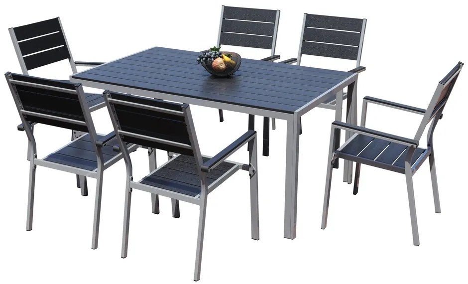 Set de gradina Fargo, dreptunghi - 6 locuri, negru / gri