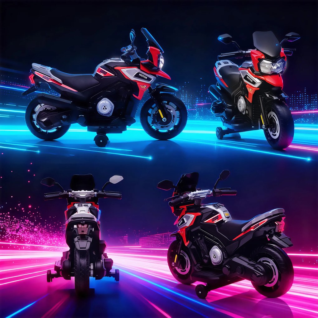 AIYAPLAY Motocicletă Electrică pentru Copii 18-36 Luni, 6V Motocicletă Electrică pentru Copii cu Roți Detașabile, Faruri, Muzică, 2.4 km/h Mini Motocicletă cu Far, Max 30kg, Roșu | Aosom Romania