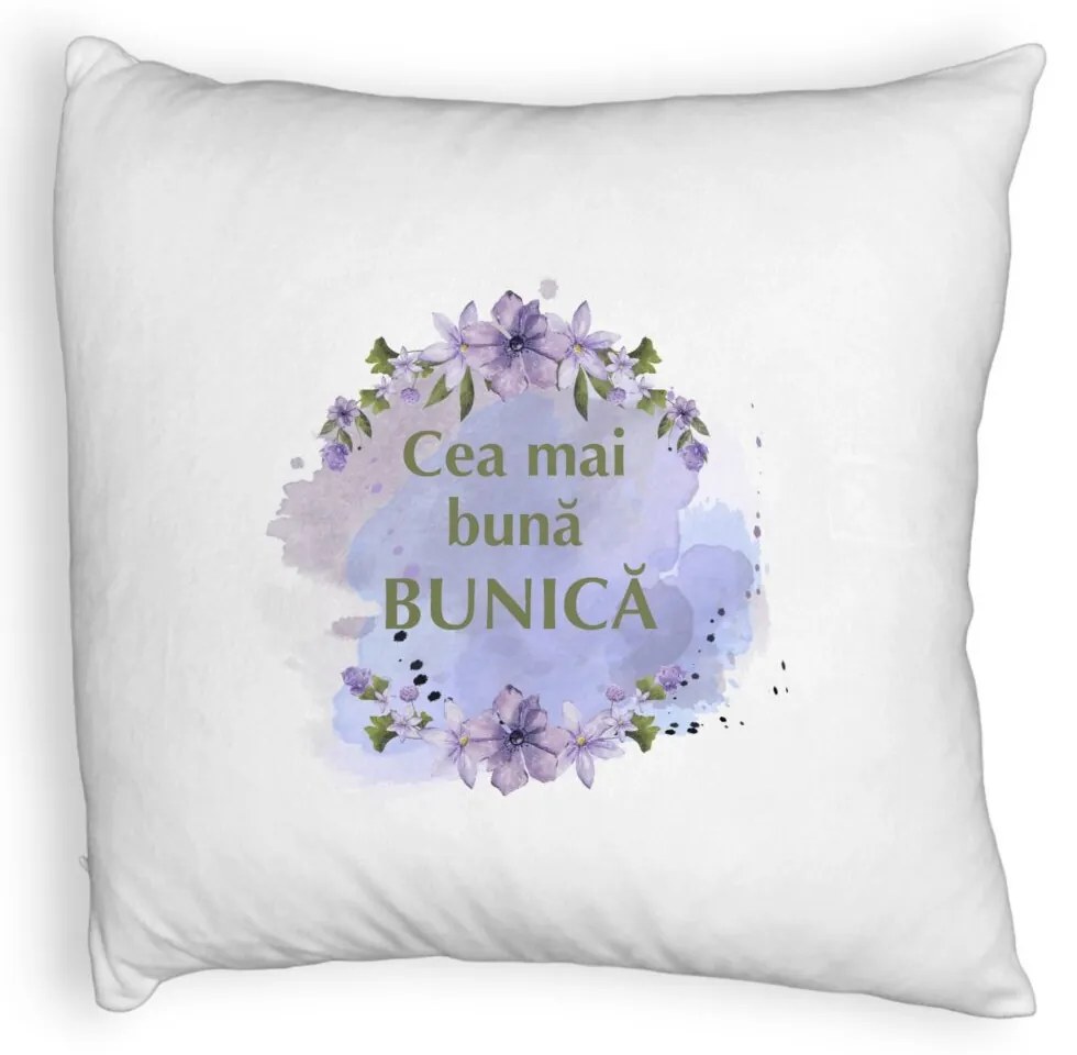 Perna Decorativa Fluffy, pentru Bunica 2, 40x40 cm, Alba, Husa Detasabila, Burduf