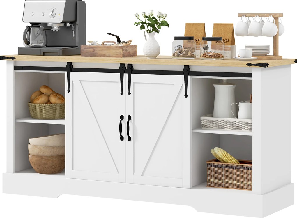 HOMCOM Bufet corp de depozitare cu 2 uși glisante rafturi reglabile 150l x 40P x 72H cm din lemn alb stejar | Aosom Romania