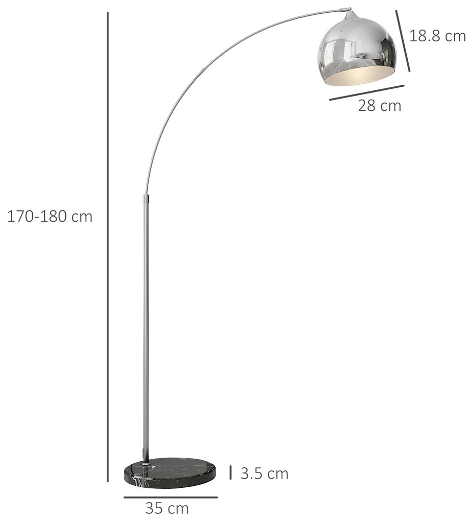 HOMCOM Lampă de podea vintage în arc cu bară ajustabilă, întrerupător de picior, soclu E27, argintiu | Aosom Romania