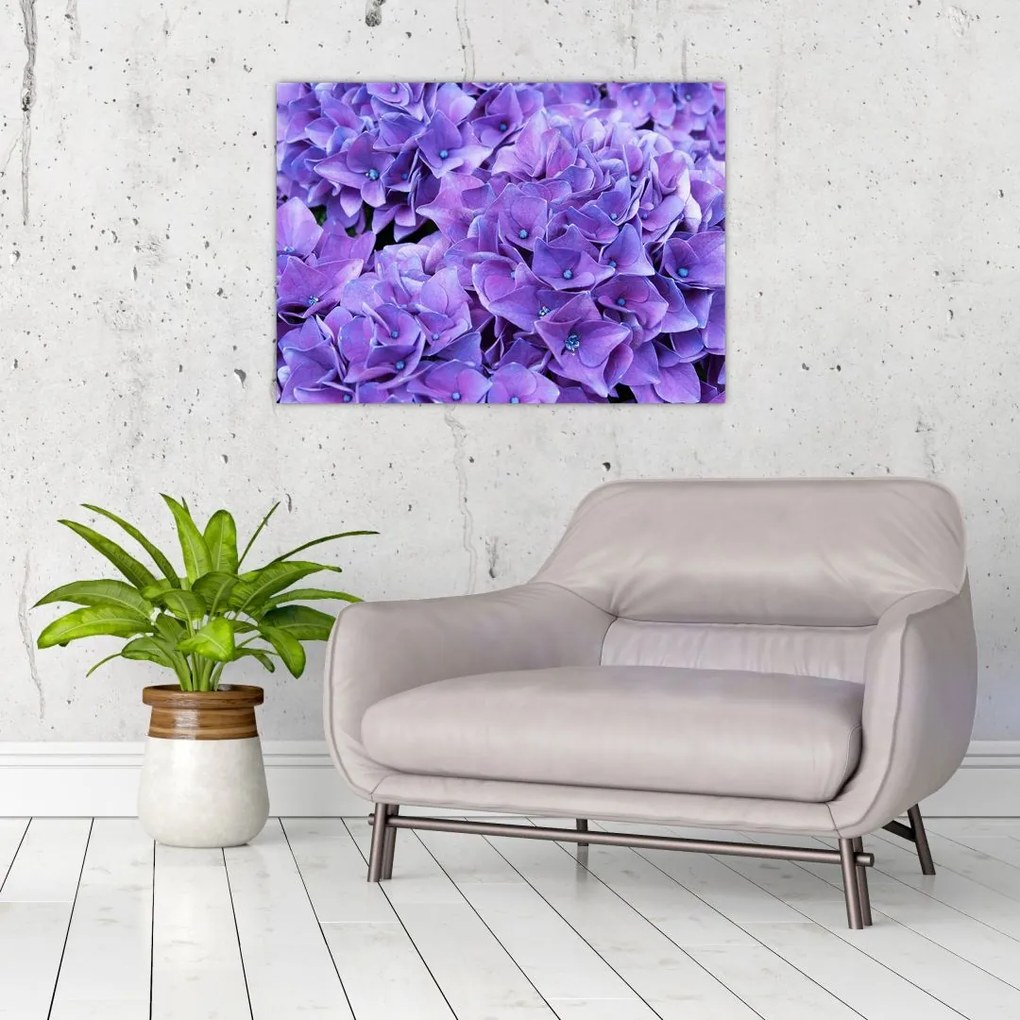Tablou pe sticlă cu flori violete (70x50 cm)