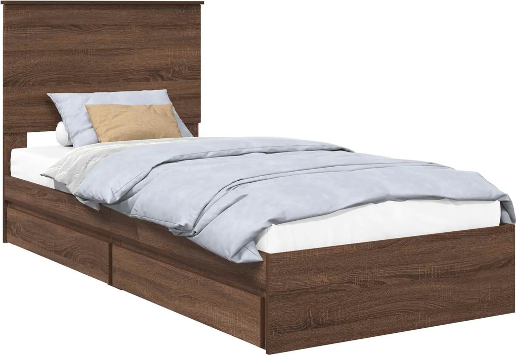 vidaXL Pat cu storage Stejar închis 90 x 190 cm Lemn compozit