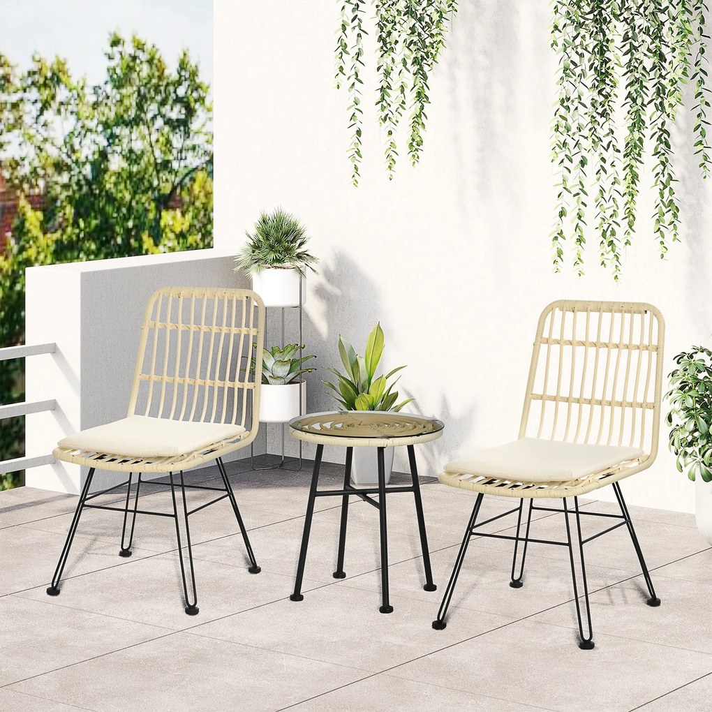 Outsunny Set Mobilier Grădină 3 Piese din Ratan, Salon Exterior cu Măsuță de Cafea și Scaune, Perfect pentru Patio, Bej | Aosom Romania