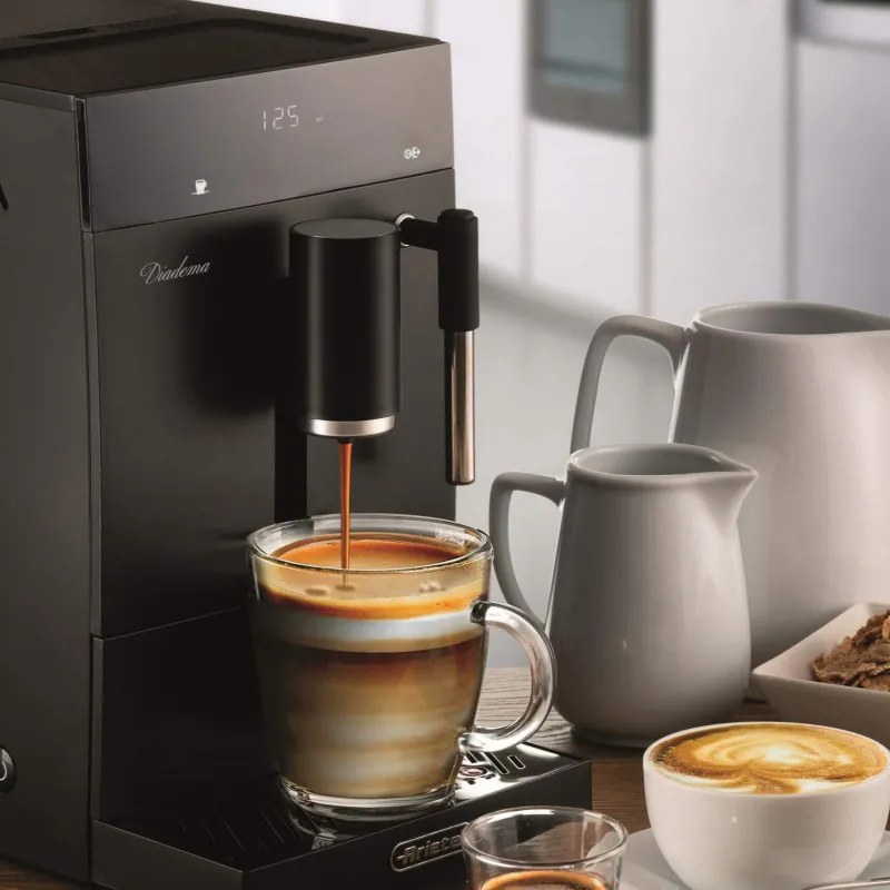 Espessor automat Ariete Diadema Automatica 1452/00, 1350W, 1,5 L, Rasnita incorporata, 19 bar, Afisaj tactil, Spumare lapte, Negru