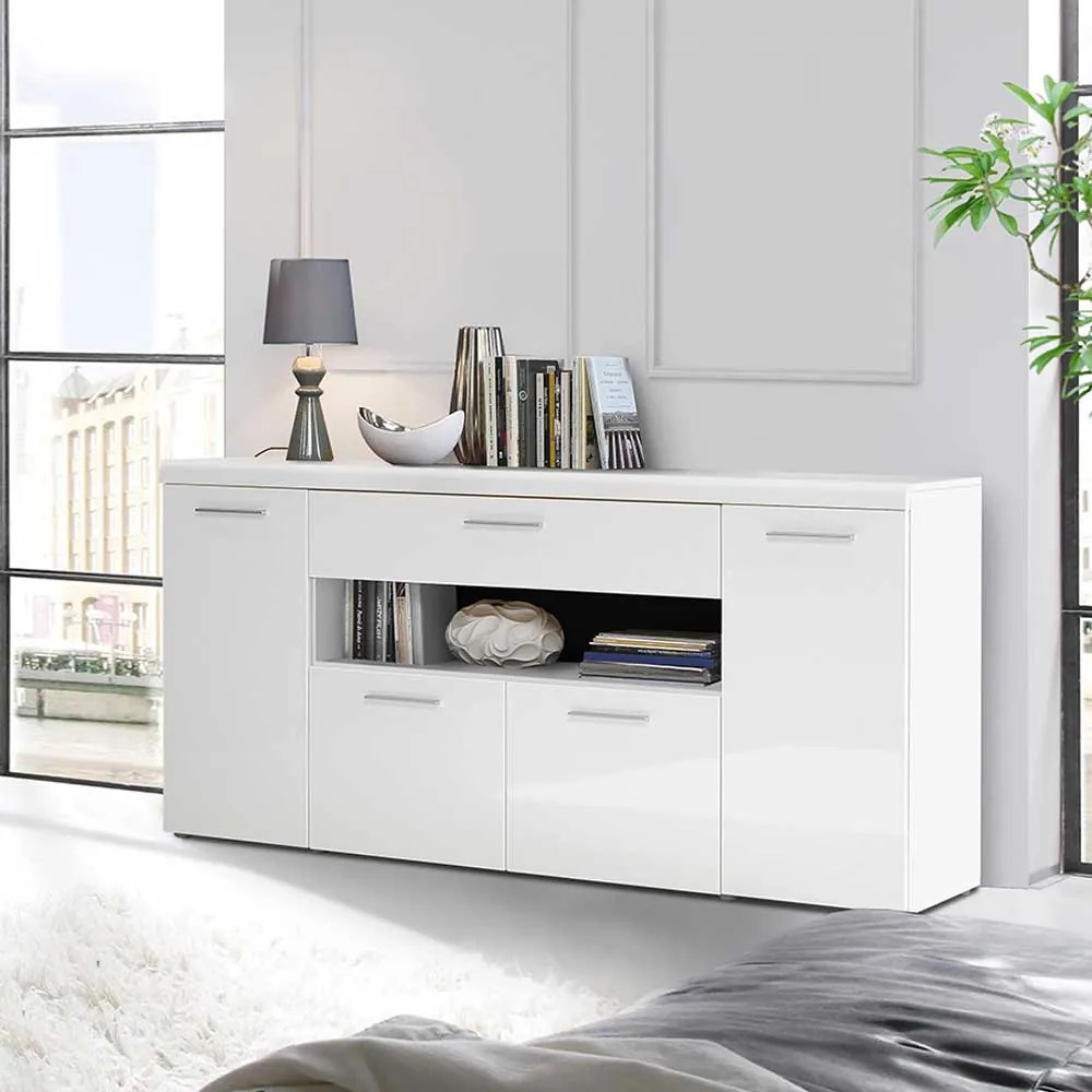 COMODA BRANCO, 179.4X41.3X85 CM, 4 USI, 1 SERTAR, CULOARE ALB, FRONT MDF, PAL