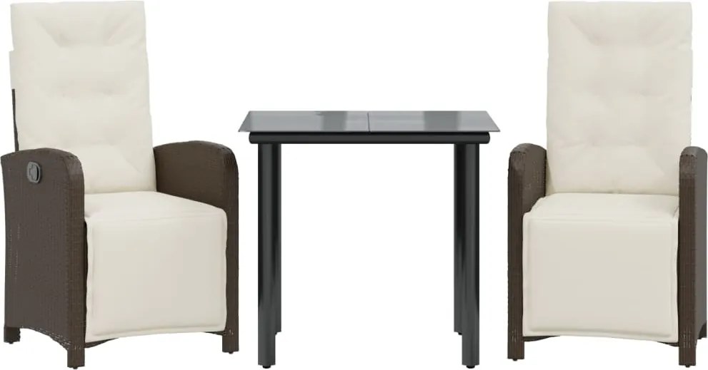 vidaXL Set bistro cu perne, 3 piese, maro, poliratan