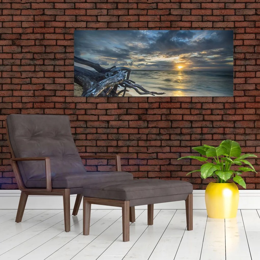 Tablou cu marea în apus de soare (120x50 cm)