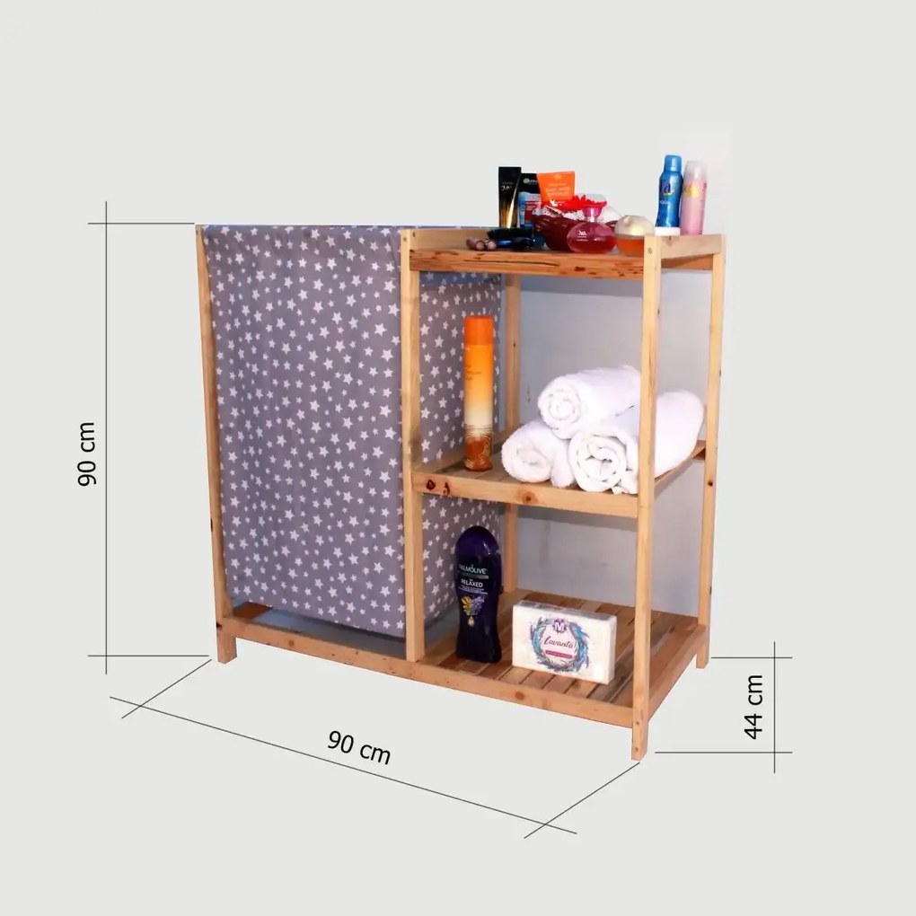 Cos de rufe din lemn cu 1 compartimente textil Homs 44 X 90 X 90 cm