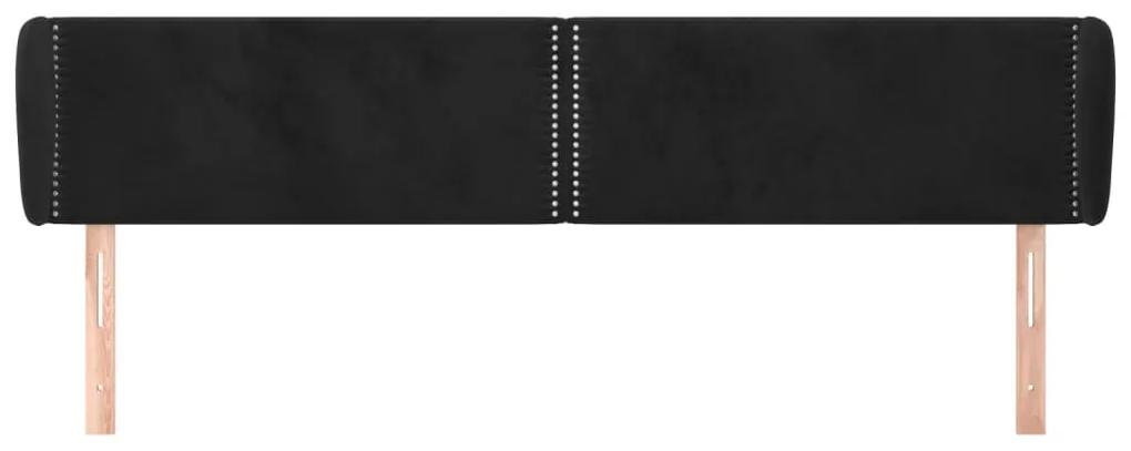 Tablie de pat cu aripioare negru 183x23x78 88 cm catifea 1, Negru, 183 x 23 x 78 88 cm