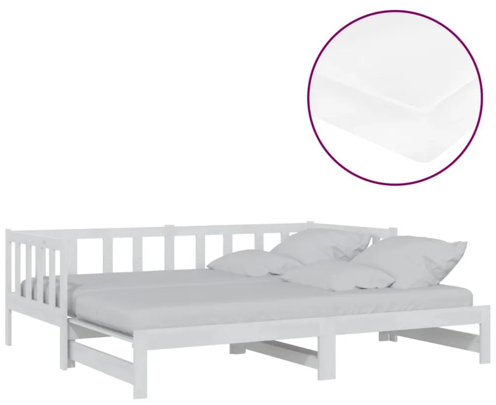 3083665 vidaXL Pat extensibil de zi, 2x(90x200) cm, alb, lemn masiv de pin