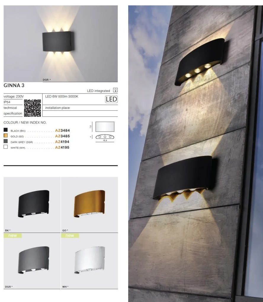 Aplica LED moderna de exterior ambientala IP54 GINNA 3 alba