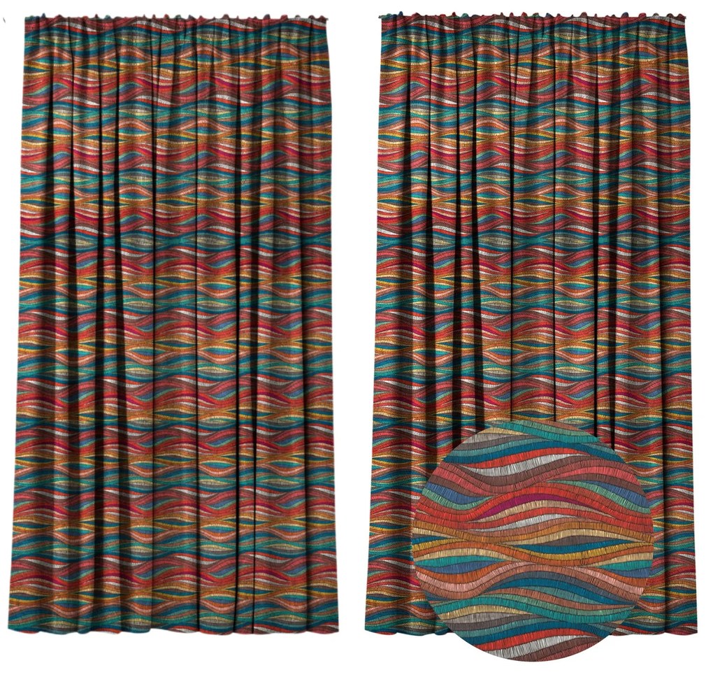 Set 2 draperii 180 x 240 cm, blackout 60%, print modern, Kidizi Waves Delight, multicolor, draperii sufragerie sau dormitor