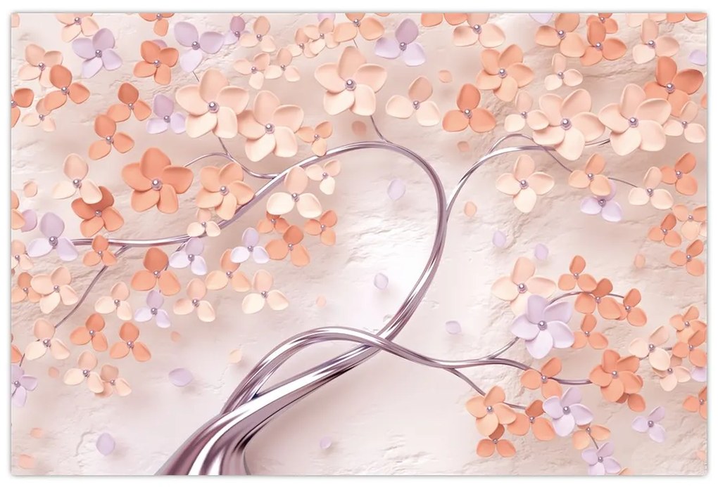 Tablou florilor de pom din coral - abstract (90x60 cm)
