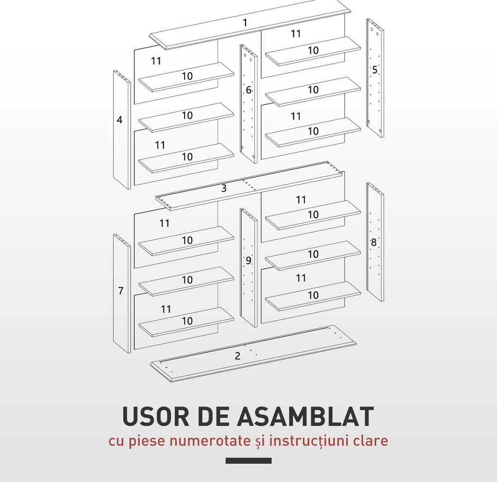HOMCOM Mobilier Bibliotecă cu 16 Rafturi pentru 720 CD-uri din Lemn 106.5x24x123.7 cm Negru | Aosom Romania