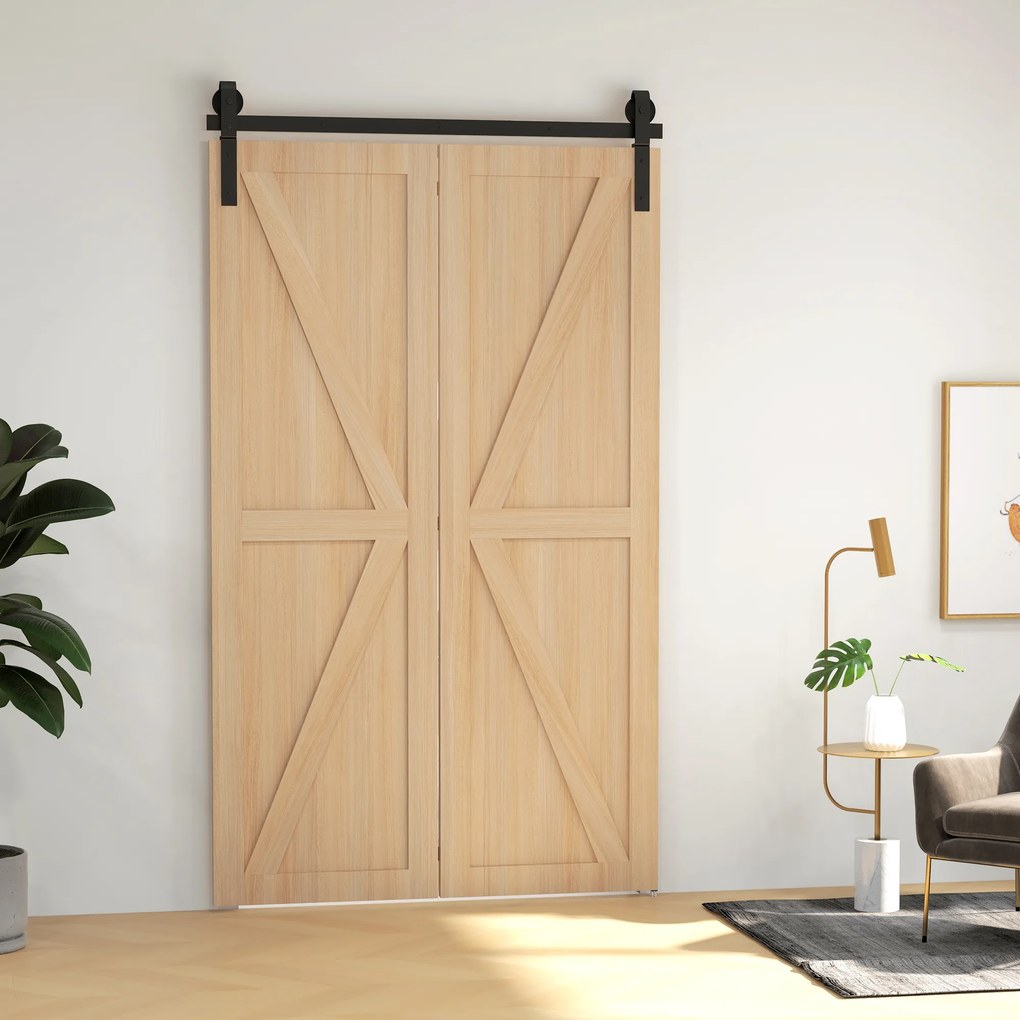 HOMCOM Set pentru Ușă Glisantă din Oțel Carbonat Negru 122x0.5x4 cm | Aosom Romania