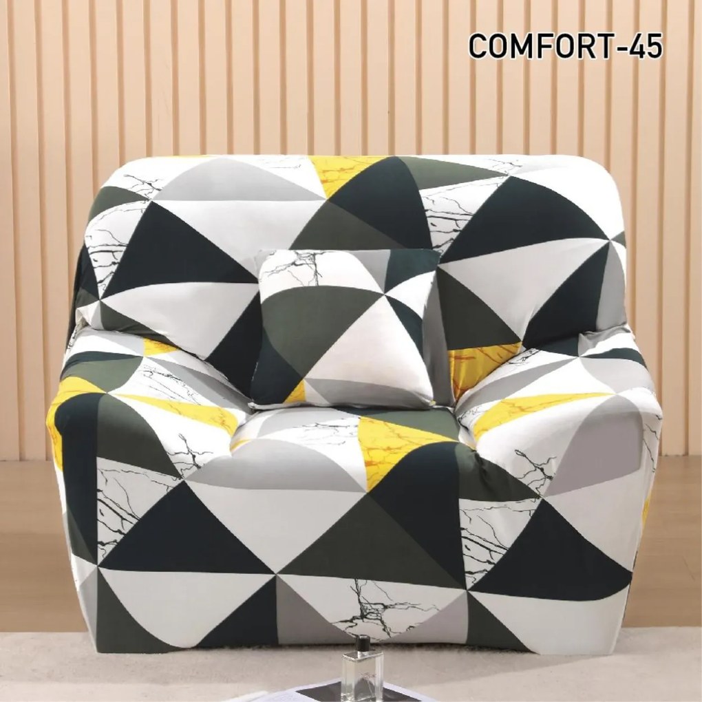 Set huse elastice pentru canapea 3 locuri si 2 fotolii, cu brate, spandex, gri / alb, HES-71
