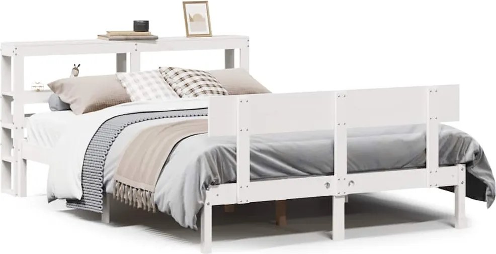 vidaXL Cadru de pat fără saltea, alb, 120x200 cm, lemn masiv pin