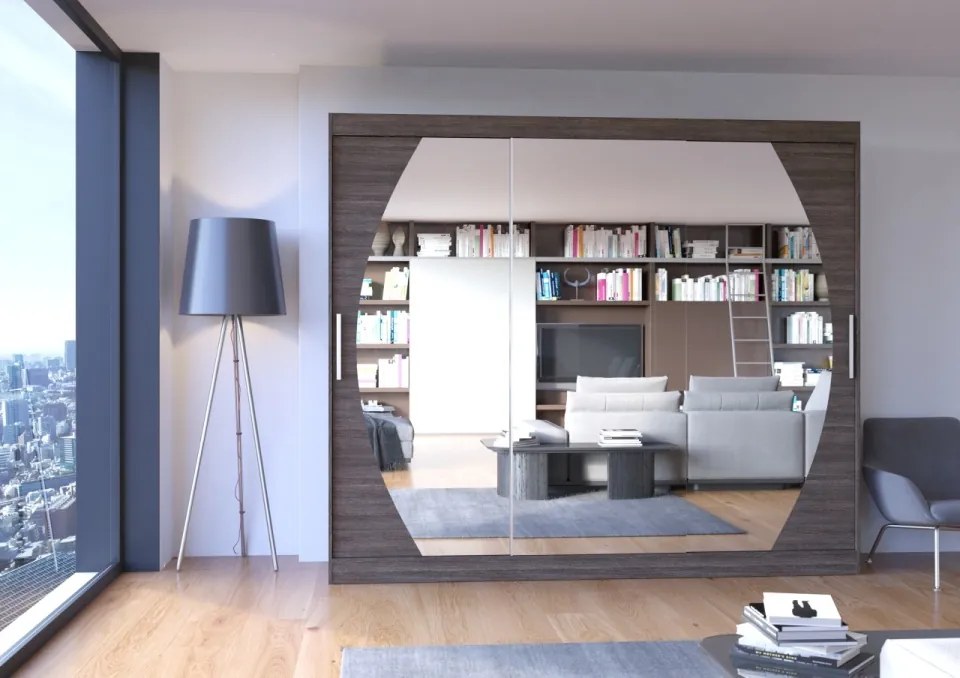 Dulap cu usi glisante si oglinda 250x215 cm, Cambe, ADRK Furniture (Culoare: Ciocolata)