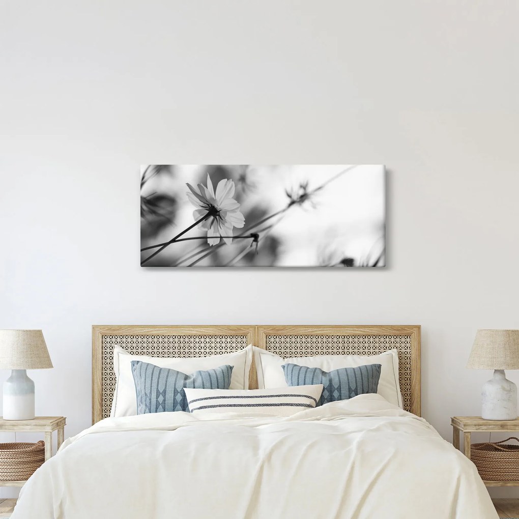 Tablou - Flori alb-negru (120x50 cm)