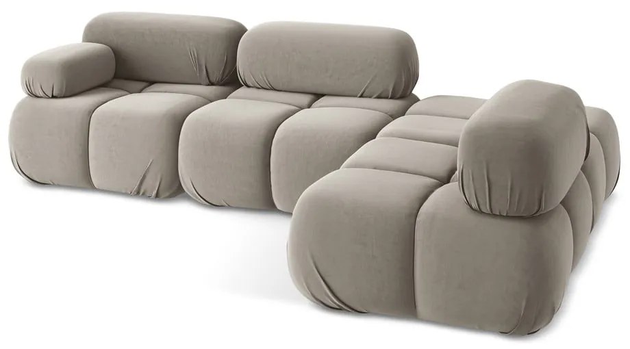 Colțar modular bej cu tapițerie din catifea (cu colț pe partea dreaptă) Lokua – Makamii