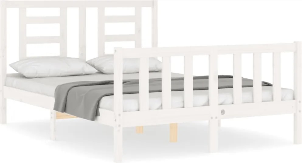 vidaXL Cadru de pat fără saltea, alb, 140x190 cm, lemn masiv de pin
