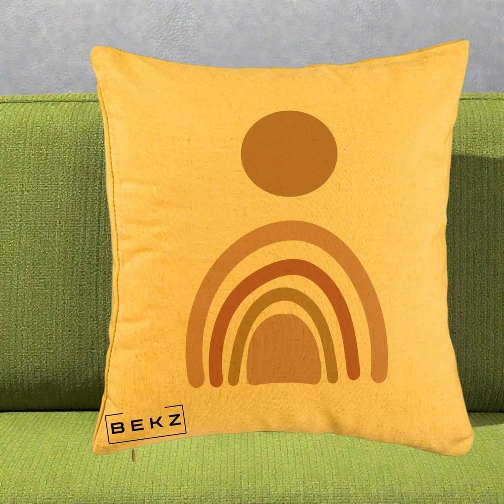 Perna Decorativa Boho Rainbow Sun, 40x40 cm, Galben, Husa Detasabila, Perna Inclusa, BEKZ®