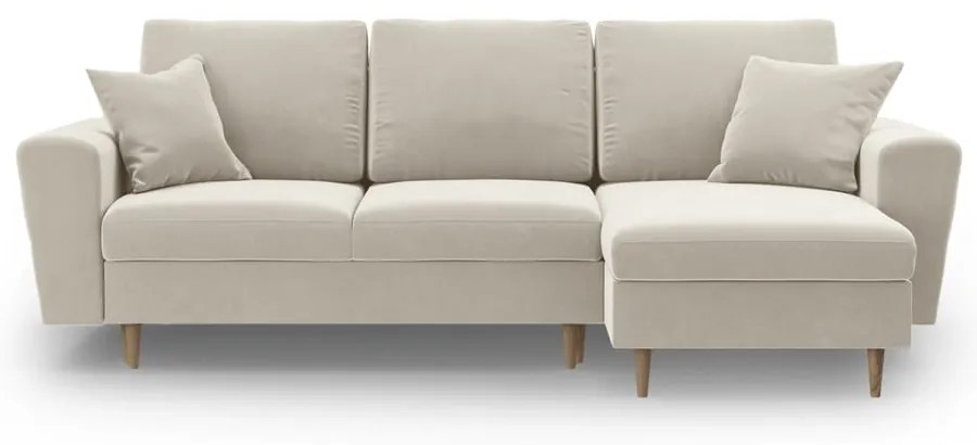 Colțar bej extensibil, cu spațiu de depozitare cu tapițerie din catifea Kyoto – Cosmopolitan Design