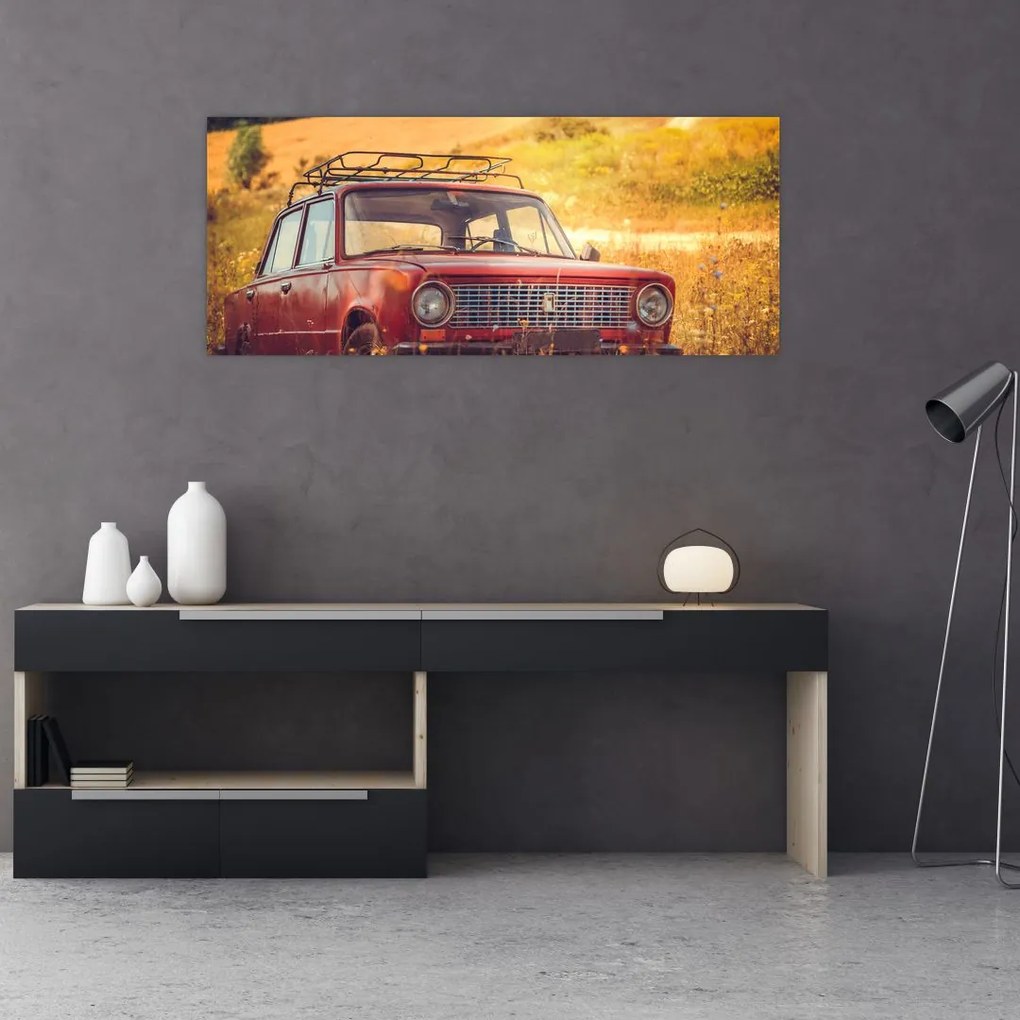 Tablou cu mașină în câmp (120x50 cm)