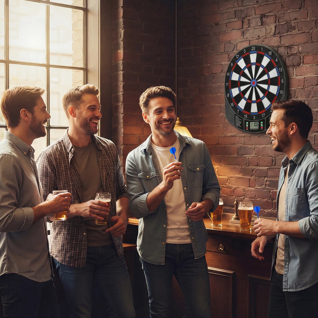 SPORTNOW Țintă Electronică pentru Darts, 6 Săgeți și Display LCD, pentru 8 Jucători, 18 Jocuri și 159 de Variante | Aosom Romania