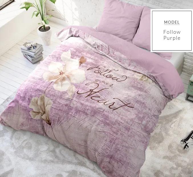 Lenjerie de pat din bumbac de lux în culoarea violet cu inscripții 160 x 200 cm 160x200