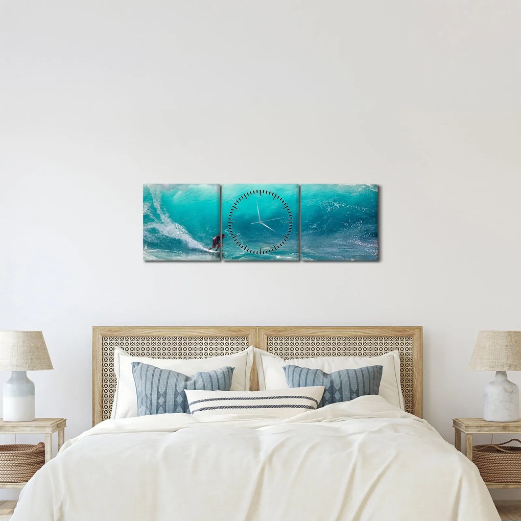 Tablou - Surfer în valuri (cu ceas) (90x30 cm)