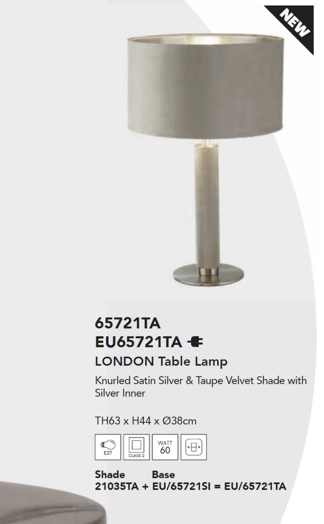 Veioza/Lampa de masa design decorativ London argintiu/taupe