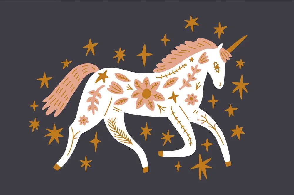 Tapet autoadeziv unicorn de poveste în stil popular