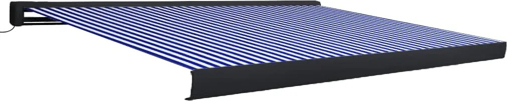 vidaXL Copertină motorizată tip casetă, albastru și alb, 450 x 300 cm