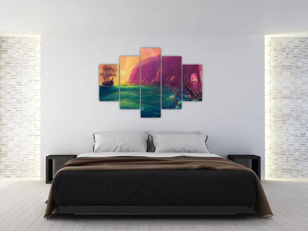 Tablou - Pictură în ulei, călătorie într-un țărăm fantastic (150x105 cm)