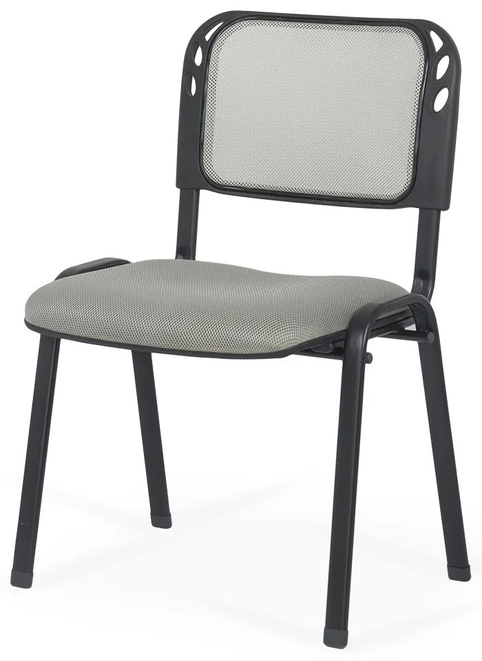 Scaun conferință gri cu șezut ergonomic buretat si spătar mesh ventilat și cadru metalic HRC 600