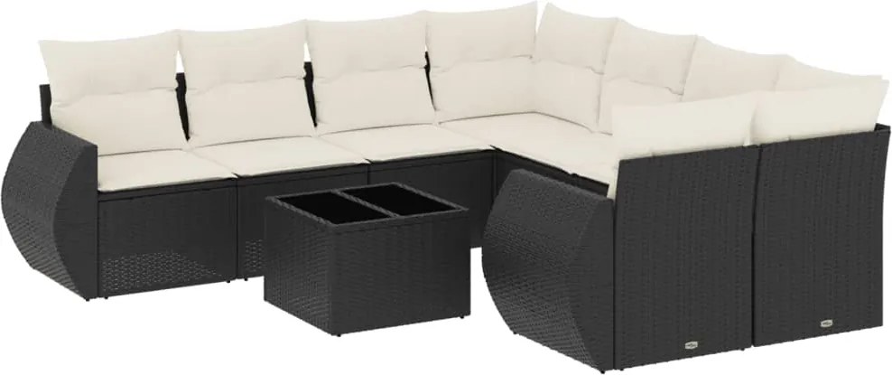 vidaXL Set mobilier de grădină cu perne, 9 piese, negru, poliratan