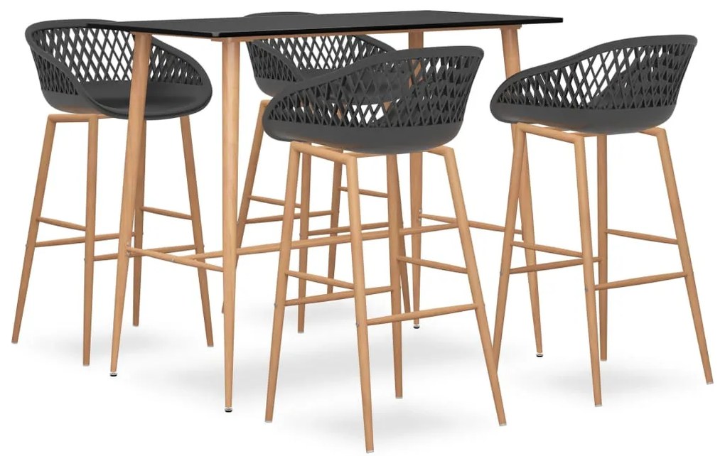 Set mobilier de bar, 5 piese, negru si gri negru si gri, 5