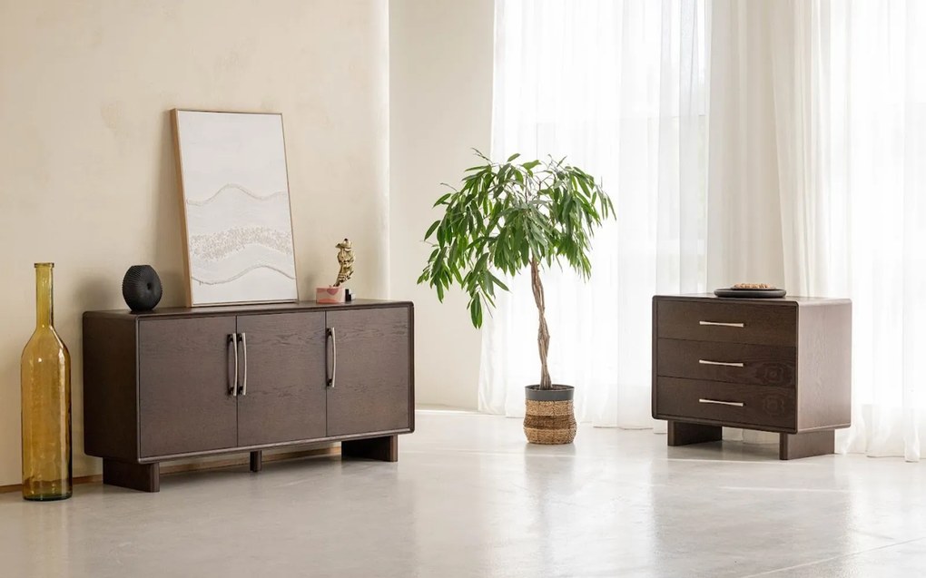 Comodă lemn masiv nuc Cooper, 160 × 42,5 × 78 cm