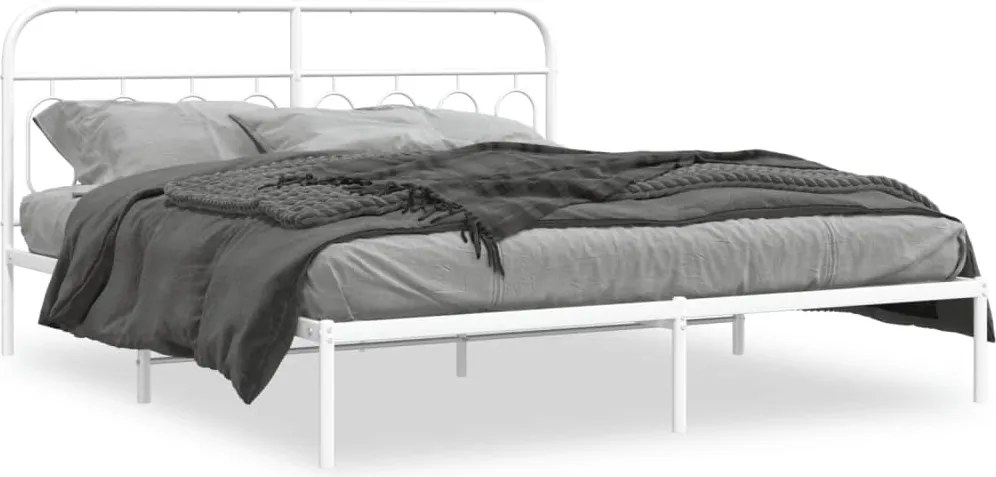 vidaXL Cadru de pat metalic cu tăblie, alb, 193x203 cm