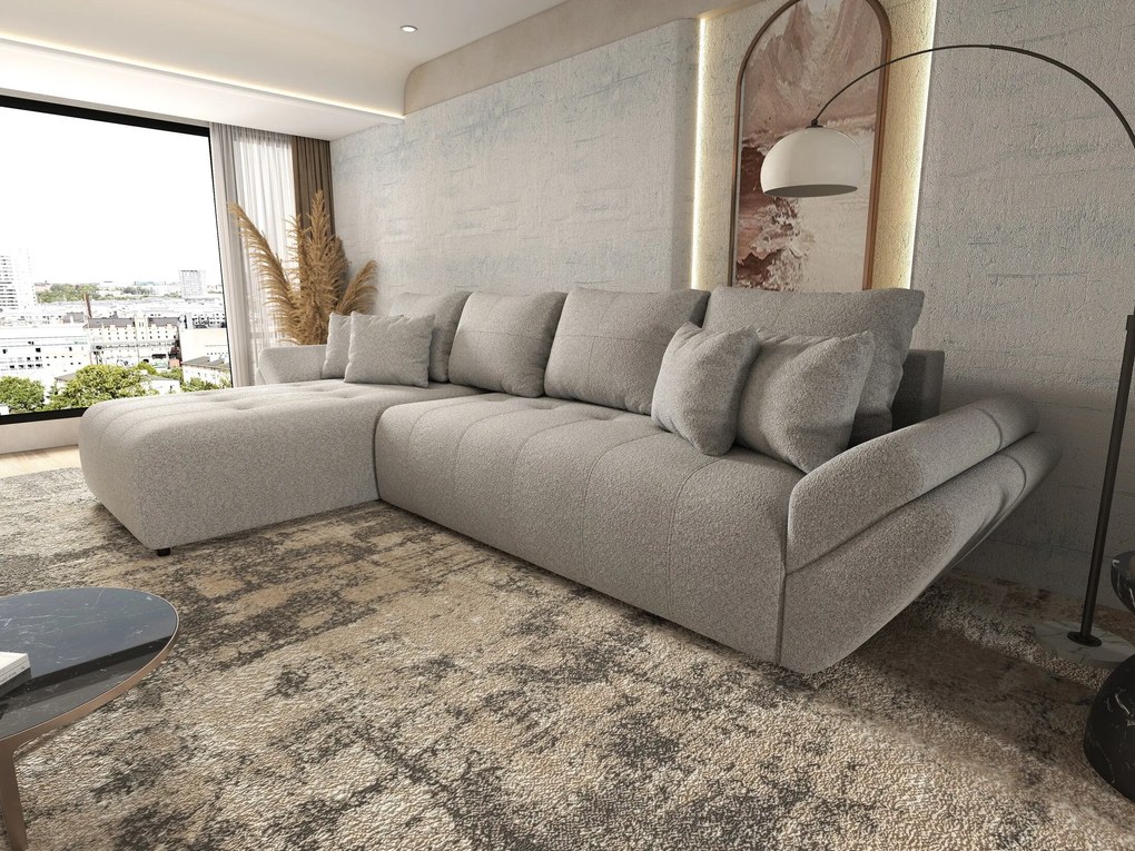 Colțar extensibil dumonde cu ladă de depozitare si sezut confortabil din spuma high-density, Berlin XL Euphoria Dove 350x185 cm