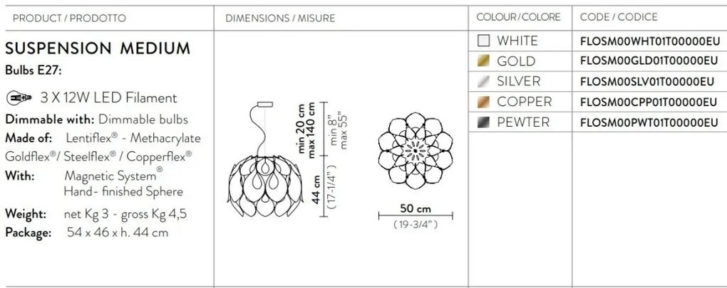 Lustra realizata manual Flora Mediu White