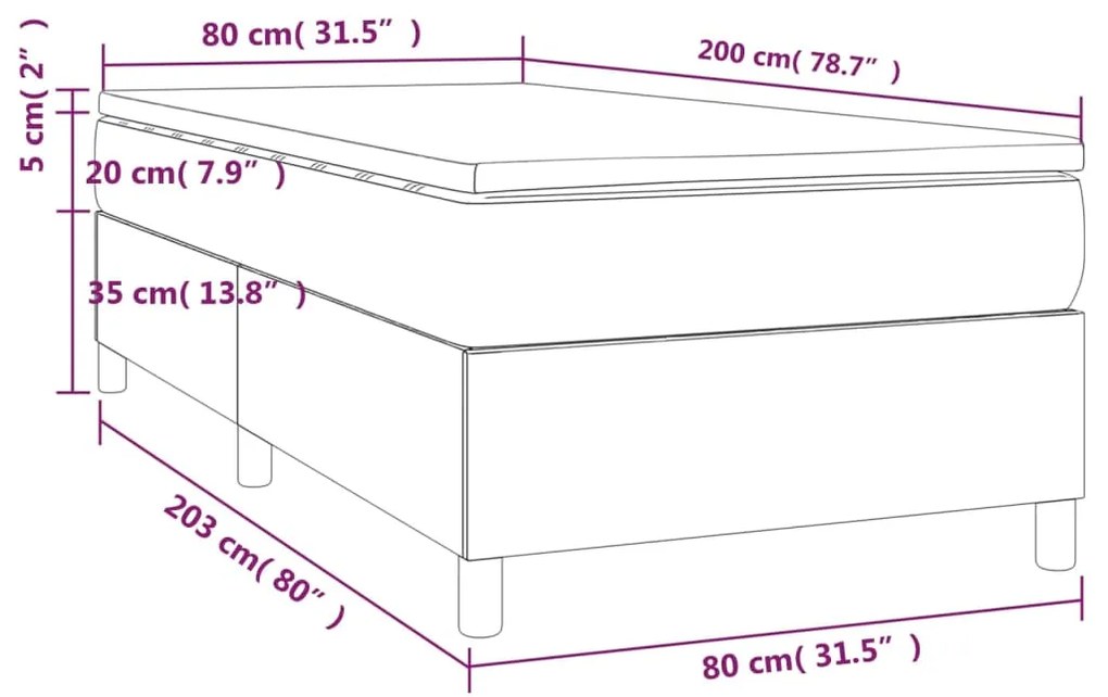 Pat box spring cu saltea, maro inchis, 80x200 cm, textil Maro inchis, 35 cm, 80 x 200 cm