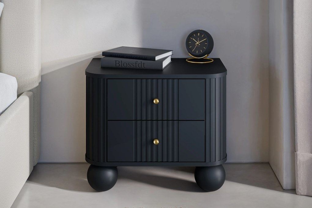 Set noptiere Vesper 56 cm - negru / mânere aurii picioare rotunde