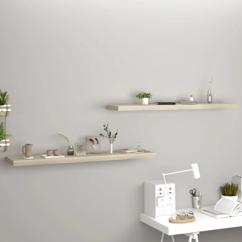 vidaXL Rafturi perete suspendate, 2 buc., stejar, 120x23,5x3,8 cm, MDF