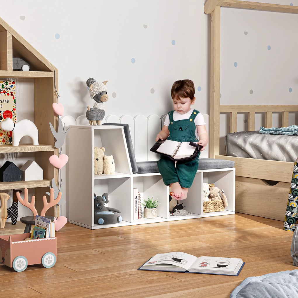 HOMCOM Bibliotecă Modulară cu 5 Rafturi Deschise și 2 Perne, Mobilier pentru Living, Dormitor și Birou, Gri Alb | Aosom Romania