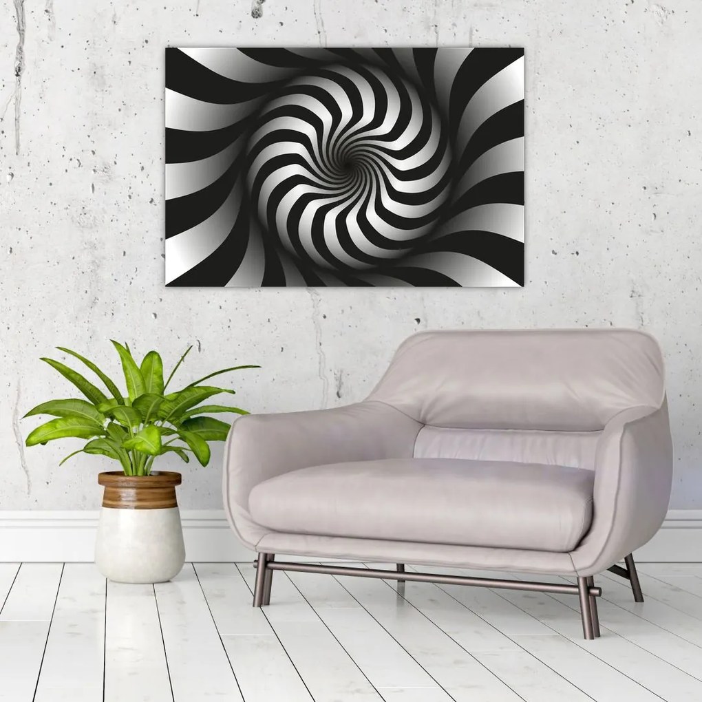 Tablou abstract cu spirala alb neagră (90x60 cm)